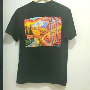 Black T-Shirt with Vibrant Mountain Print